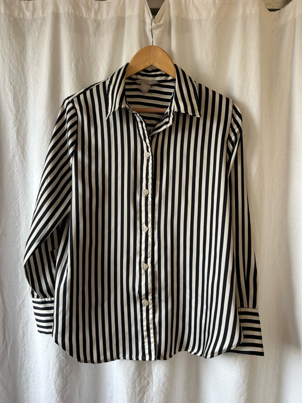 H&M Black and White Striped Button-Front Top
